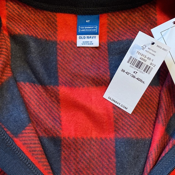 Old Navy Micro Fleece One-Piece Pajama Buffalo Check - Picture 4 of 7